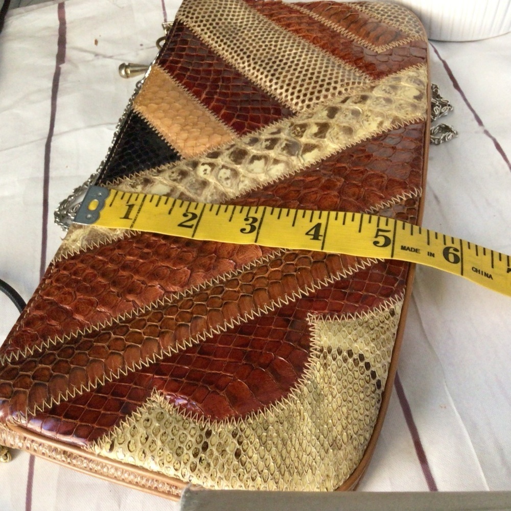 Vintage Retro Bass Supreme Multicolor Patchwork Leather Shoulder Bag Gold Tone - Picture 10 of 14
